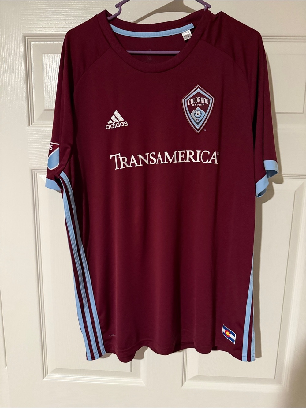adidas Colorado Rapids Maroon Soccer Jersey with Light Blue Trim